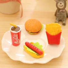 1 шт. Lytwtw's Kawaii гамбургер еда напиток Кола резиновый ластик набор Школа Офис стирать поставки подарки для детей