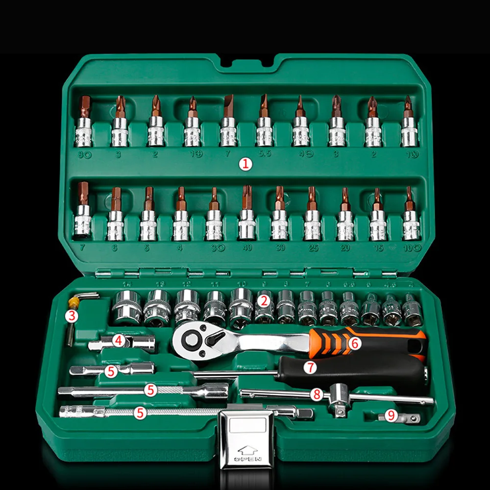 

46/53pcs Socket Set, Wrench Kit & Bit Ratchet Driver Car Repair Tool With Case