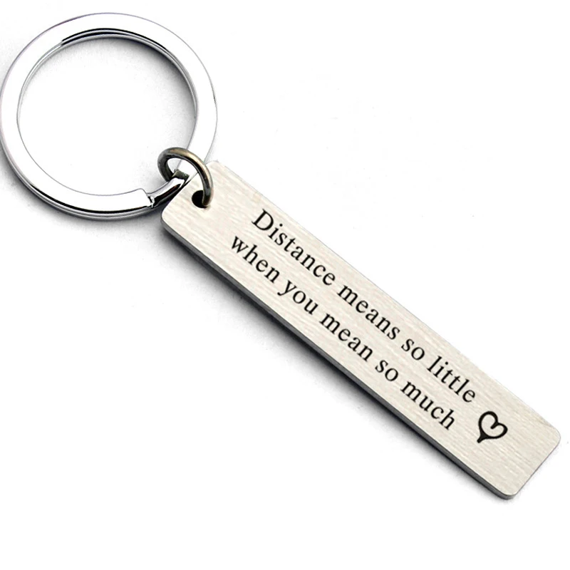 

Personalized Keychains "Distance means so little when you means so much" KeyRings Couple Jewelry Gifts For Wife Husband