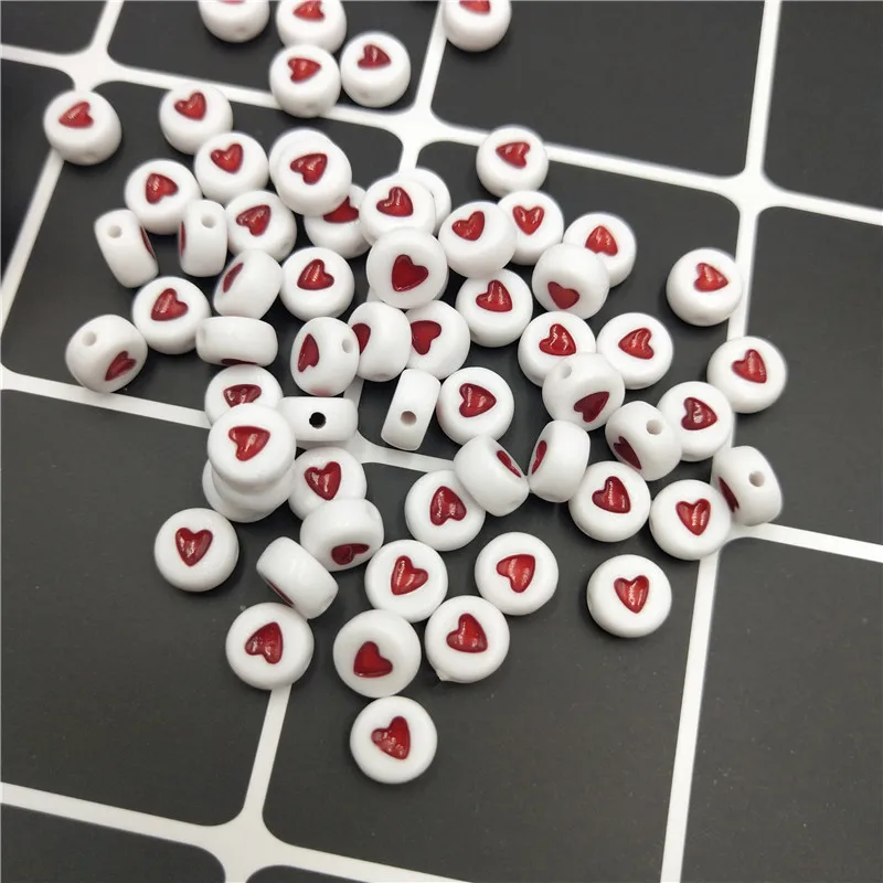 

100pcs Fashion Jewelry Love Heart Acrylic Flat Round Beads for Jewelry Making DIY Craft Loose Spacer beads Accessories