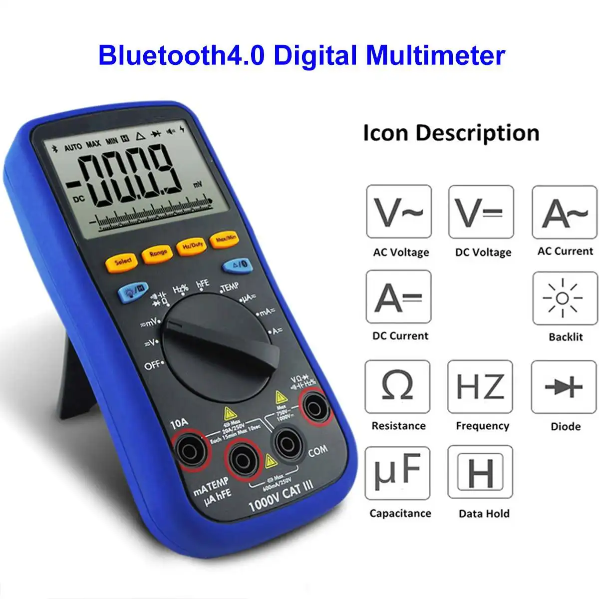 Тестовый er bluetooth ЖК-цифровой мультиметр 4,0 тестовый провод К-типа термопары 6000 подсчет подсветки реальный 10 м Ом Цифровой мультиметр