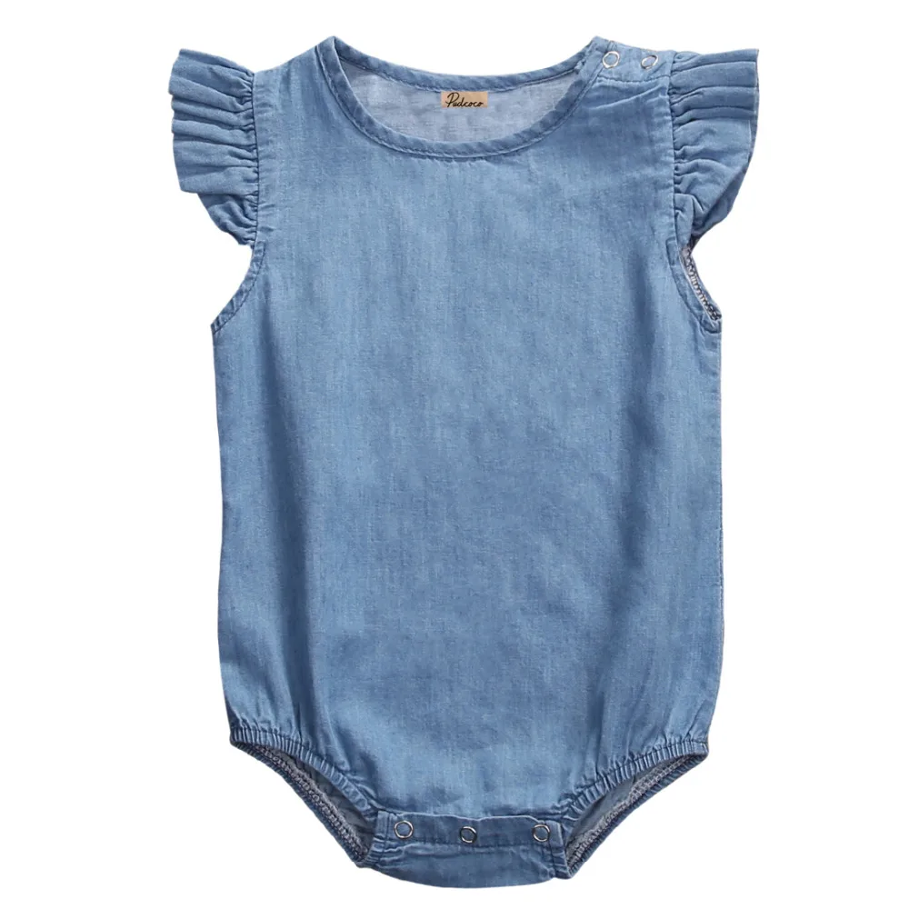 Summer 2018 Newborn Infant Baby Girls Denim Romper Lotus sleeve Jumpsuit Clothes Playsuit Outfit