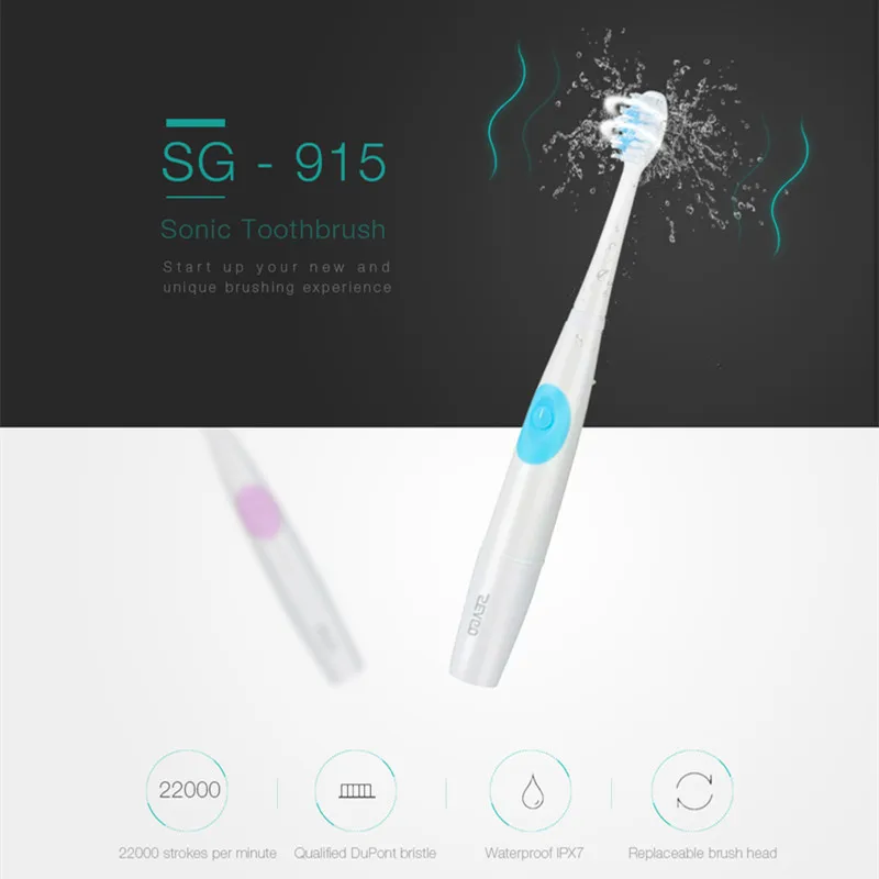 SEAGO SG-915 электрическая зубная щетка уход за зубами ультразвуковая зубная щетка Батарея уход за полостью рта зуб очиститель с 2 шт. сменная насадка для зубной щетки