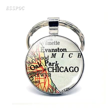 Amerikaanse Steden Kaart Glas Hanger Sleutelhanger New York Chicago New Orleans Tulsa Mode Souvenir Sleutelhanger Sieraden Gift Voor Reiziger(China)
