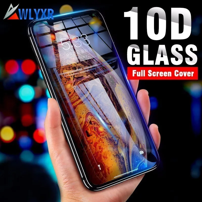 10D Curved Edge Protective Glass on the For iPhone 6s Plus X Xs Max XR Tempered Screen Protector 7 8 | Мобильные телефоны и