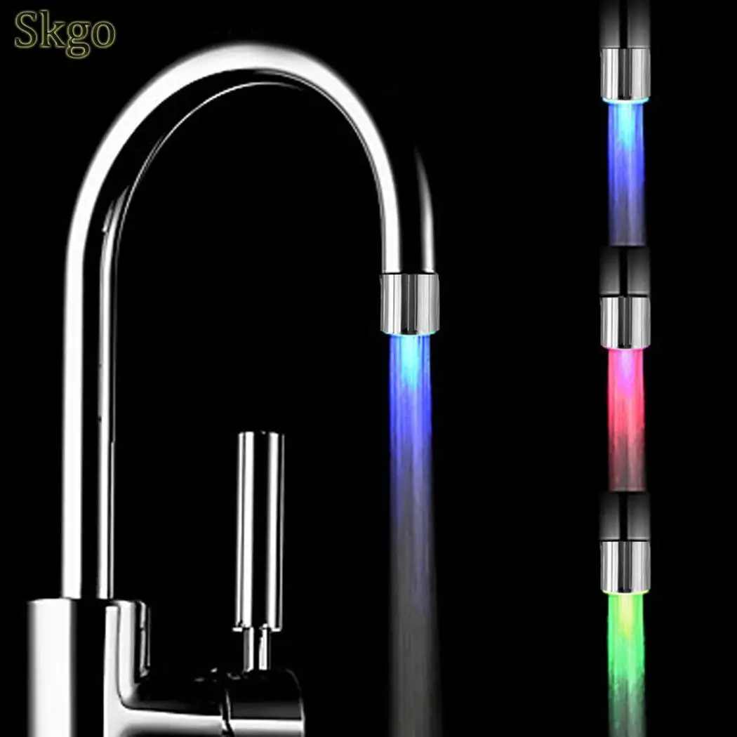 

Color Power LED 3 Kitchen Hydroelectric Temperature Faucet Sensor Colors Silver Multicolor Tap Light Water Glow 1