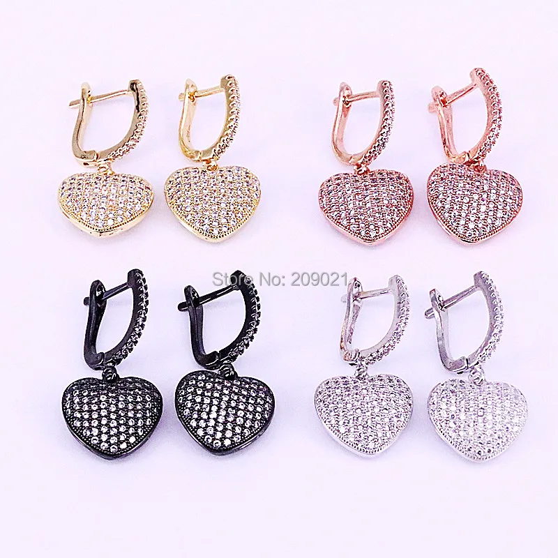 

5Pair Mix Color Full CZ Micro Paved heart Dangling Earrings CZ Women Jewelry Dangle Earring for Gift