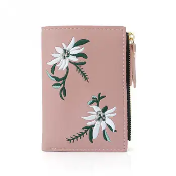 Мини-кошелек с цветочной вышивкой, женский кожаный короткий кошелек с отделением для карт, #919