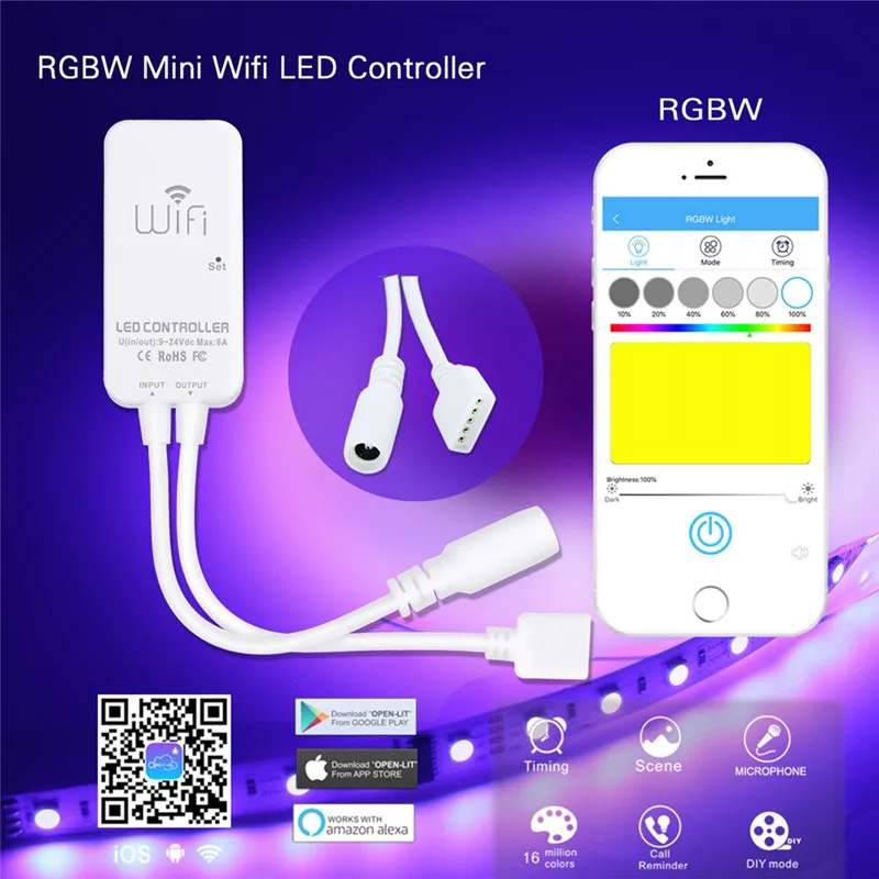 

Best DC9-24V 5Pin 6A WiFi Timing Dimmer Controller Work With Alexa for Echo Voice for RGBW LED Strip Light