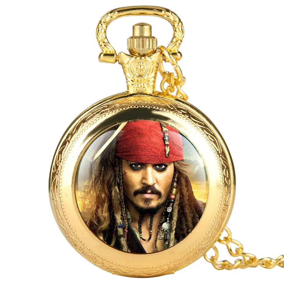 Карманные часы с рисунком пиратов Карибского моря капитан Джек мужские цепочкой
