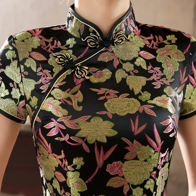 Женское длинное платье Qipao Qi Pao с золотыми нитями и вышивкой вечернее на платформе