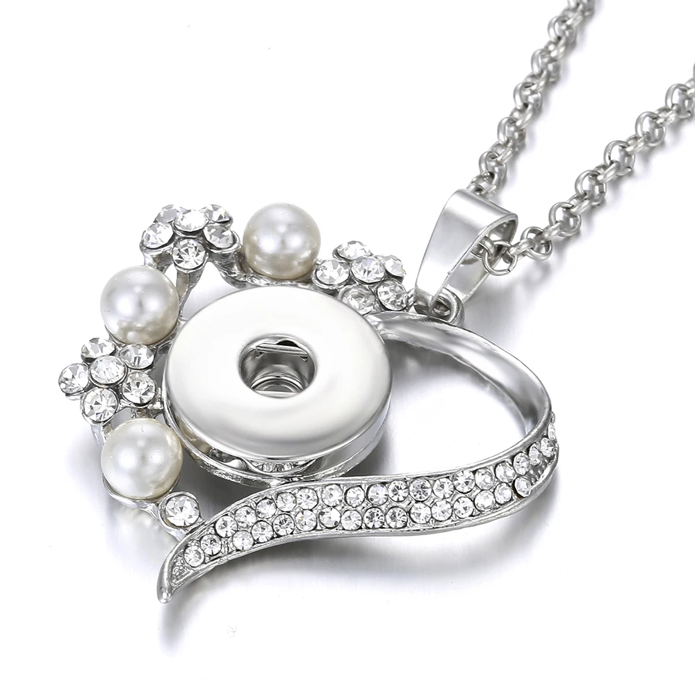 

2019 New Snap Jewelry Crystal Flower Love Heart Snap Pendant Necklace Fit 18mm Snap Button Necklace Women Pendant Necklaces