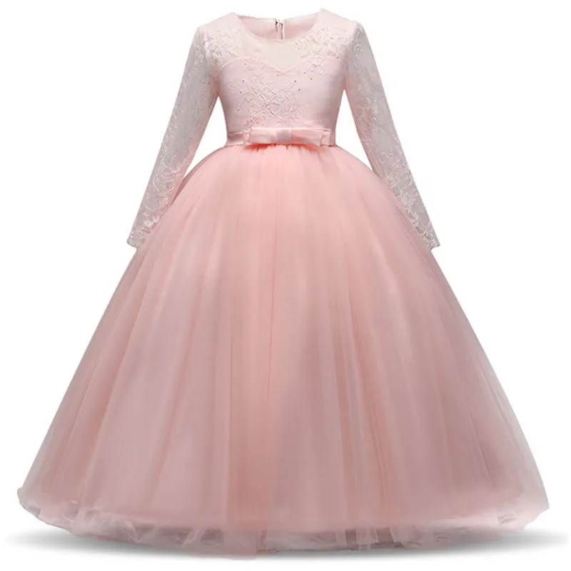 Elegant Princess Lace Dress Kids Flower Embroidery Dresses For Girls Vintage Children Dresses For Christmas Party Red  Ball Gown