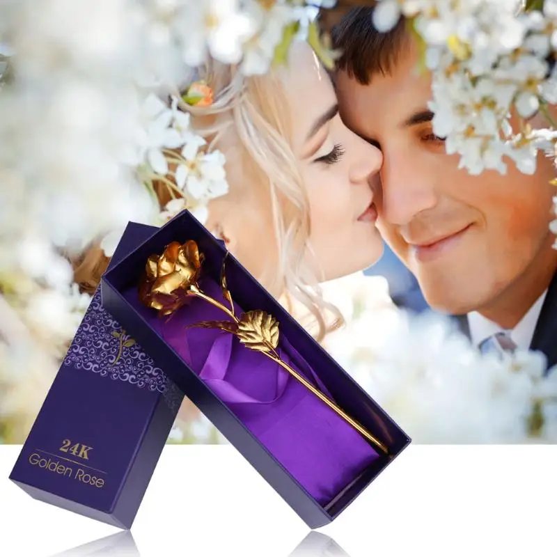 

Home Decoration Flowers Valentine's Day Gift 24K Gold Plated Rose Flower Romantic for Lover Girl Friend Christmas Gifts