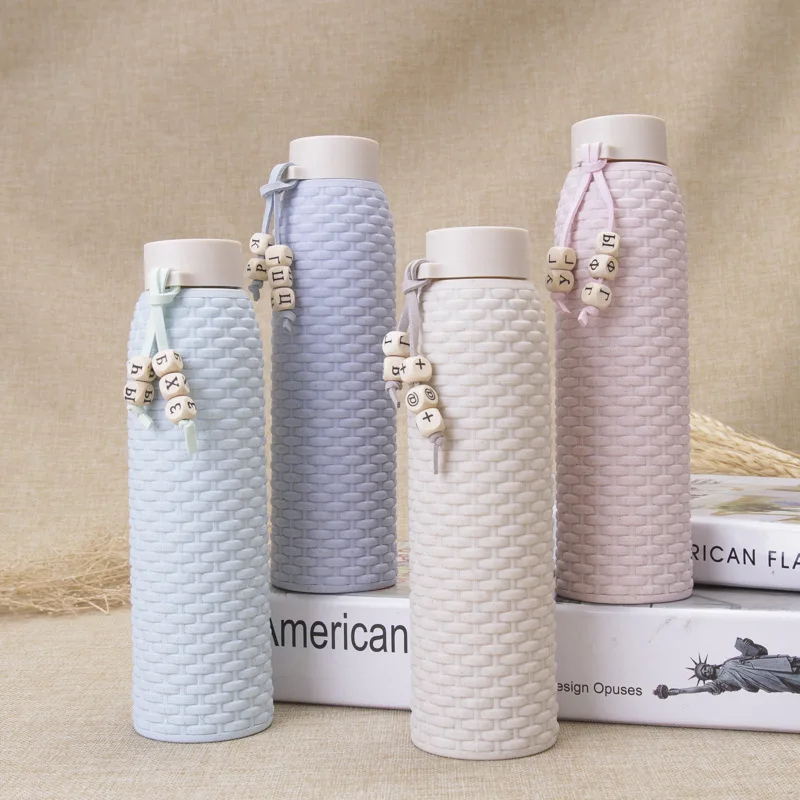 

New glass Water Bottle . with Plastic Insulation Cover Portable Leakproof Office Drink Bottle Student School Kettles