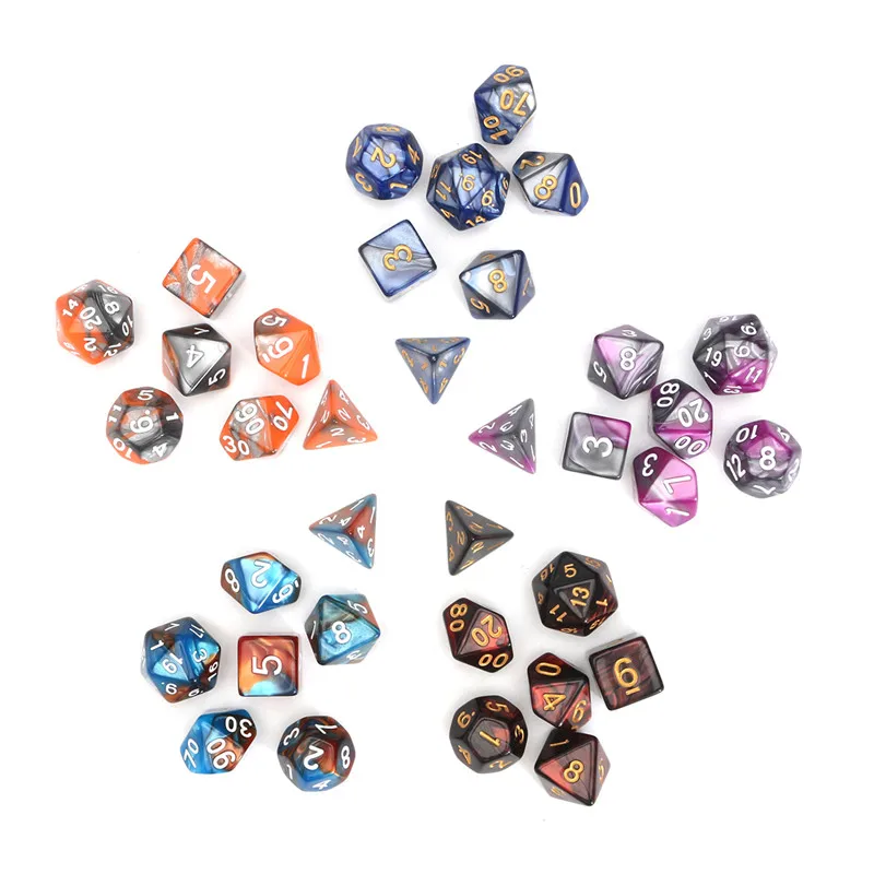 

35Pcs 5 Sets Double-Color Acrylic Polyhedral Dice 5 Colors D20 D12 D10 D8 D6 D4 with 5Pcs Pouches Entertainment Board Games