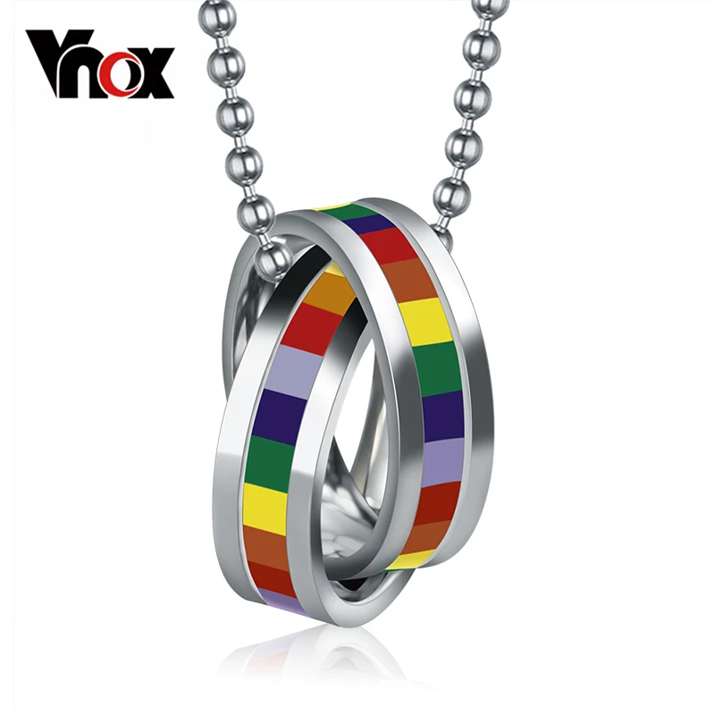 

Vnox 10pcs/lots Wholesale Rainbow Necklaces Pendants Stainless Steel Gay Pride Jewelry free Chain