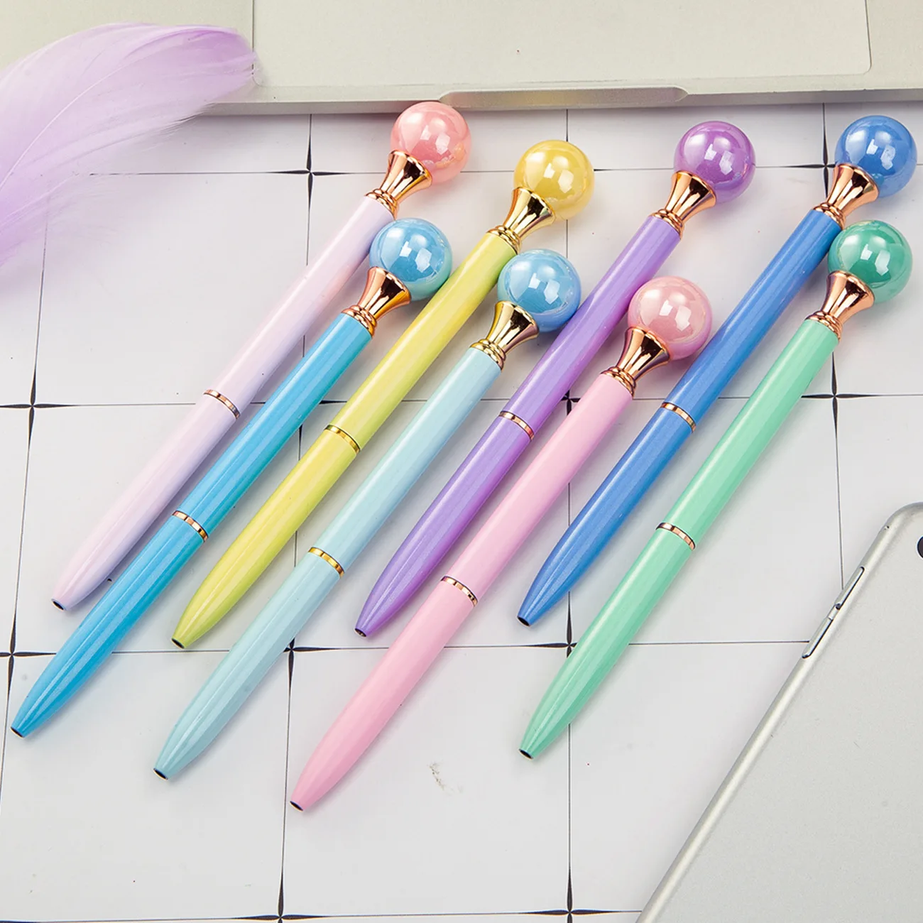 

42 pcs Metal Pearl pen 0.7mm Ballpoint pen Student School Office Writing Pen Metal gift pen stationery Wholesale