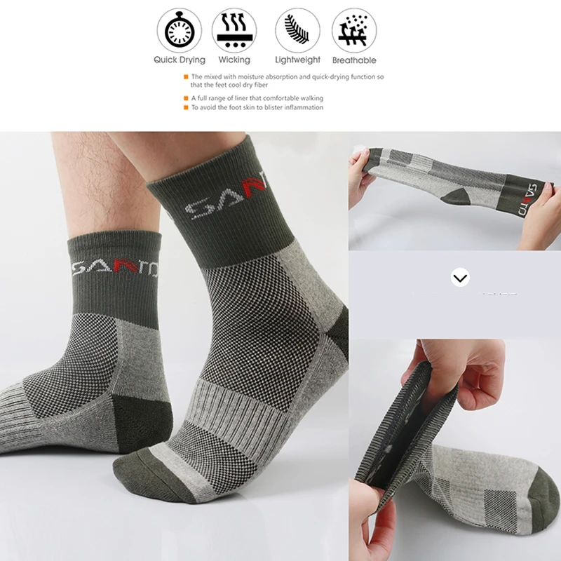 Men Socks Quick Drying Outdoor Sports Hiking Camping Cycling Half Thick Running SANTO mens socks