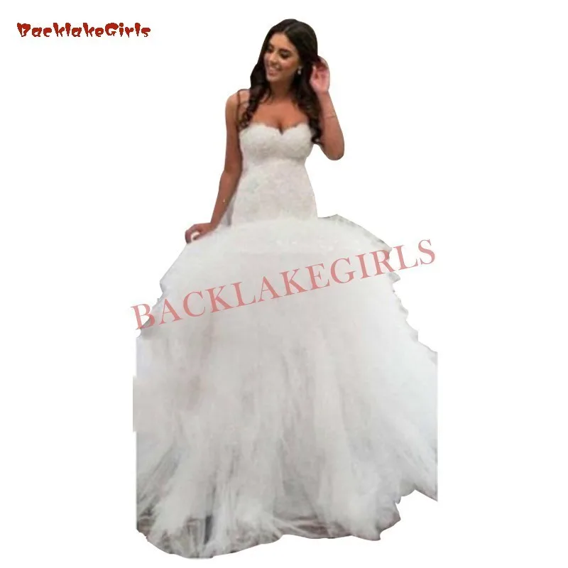 

Luxury Wedding Dresses Mermaid Sweetheart Lace Beading Crystal Ruffle Sexy Romantic Wedding Gown Bridal Dress Custom Made