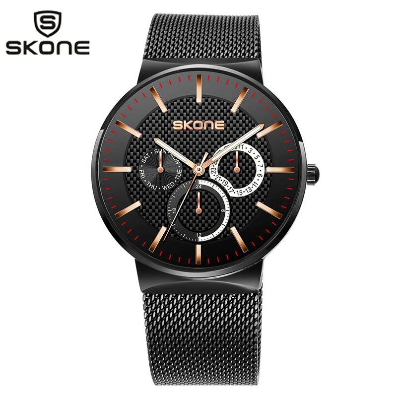 

Reloj Skone Watch Men Stainless Steel Business Waterproof Male Clock Relogio Masculino Chronograph Quartz Stylish Man Watches