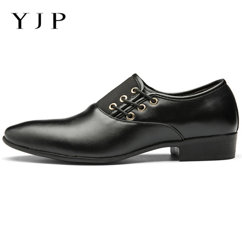 

YJP Large Size Men Dress Shoes Business Oxford Shoes For Men Lace-Up PU Leather Shoe Formal Pointed Toe Men Flats Size 39-48 New