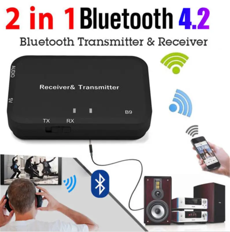 2в1 Bluetooth4.2 беспроводной аудио передатчик приемник 3,5 мм Музыкальный адаптер ТВ 15 м