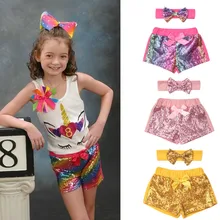 Модные шорты с бантом и блестками для новорожденных девочек, штаны с повязкой на голову, 2 предмета, летняя одежда для маленьких девочек