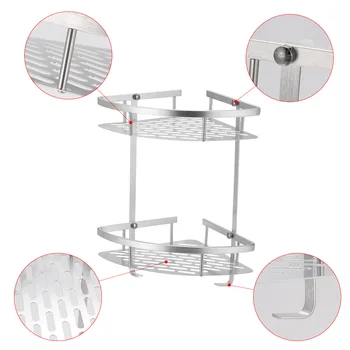 

Bathroom Shelf Shower Shampoo Soap Cosmetic Shelves Alumimum 2 layers with Robe Hook wall mount Bathroom Accessories