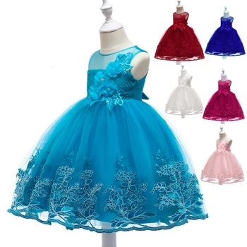 

Girls Embroidery Party Dress Flower Lace Kids Princess Birthday Dresses Formal Floral Occasion Children Prom Dress for 2-12 Year