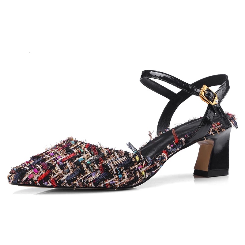 

Summer Style Women Sandals 5.5 CM Chunky Heels Pointed-toe Buckle Pumps Sexy Ladies Party Shoes Woman Box Packing 88030