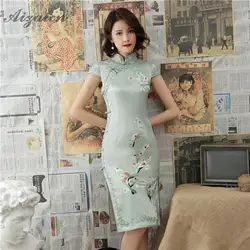Вышивка кружево Cheongsam Chinoise печати длинные Qi ПАО для женщин китайское традиционное платье Oriental стиль винтажное платье Китай Qipao