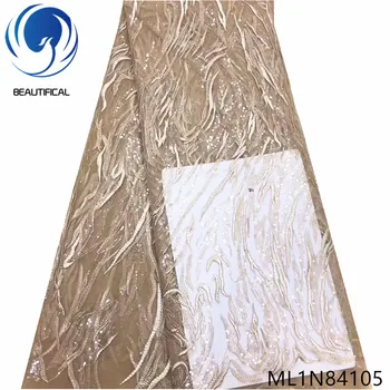 

BEAUTIFICAL nigerian bridal lace wedding gold french embroidery tulle lace fabric sequins net lace ML1N841