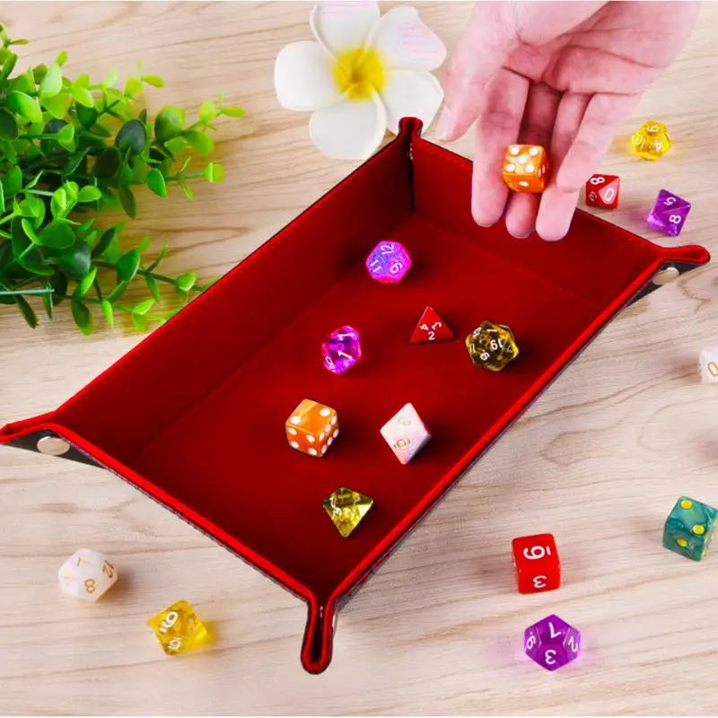 

Double Sided Dice Tray PU Leather Folding Rectangle Tray Velvet Dice Holder for RPG, DND, Chess Other Table Games and Storage