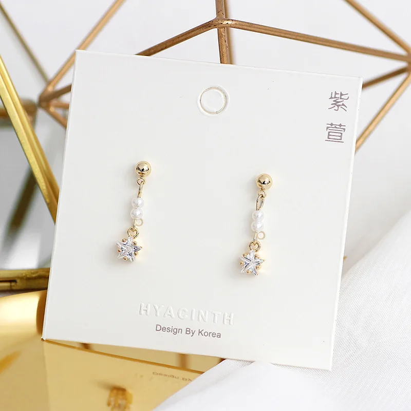 Zirconium Insert Shi Erhuan Exquisite Short Fund Pearl Ear Nail Five-pointed Star Earring | Украшения и аксессуары