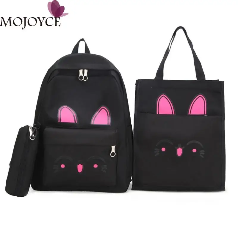 

3pcs/Set Canvas Women Backpack Girls Cute Cat Print Student School Backpack Shoulder Teenagers Book Bagpack Mochila Feminina