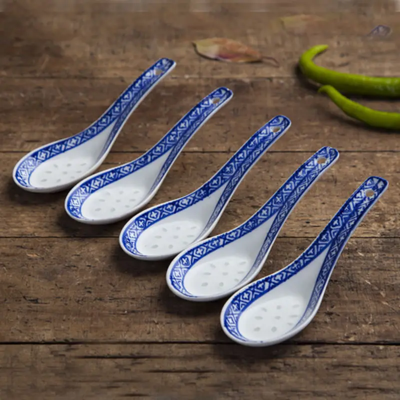 5Pcs China Chinese Style Ceramic Spoon Children Rice Scoop Spoon