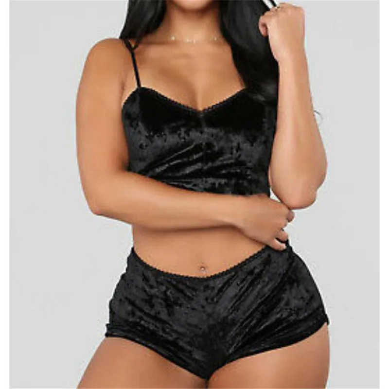 

Women's Underwear Sexy Lingerie Pajamas Velvet Crop Tops Bralette Panty Sets Ladies' New Fashion Soild Color Sleepwear Hot Sale