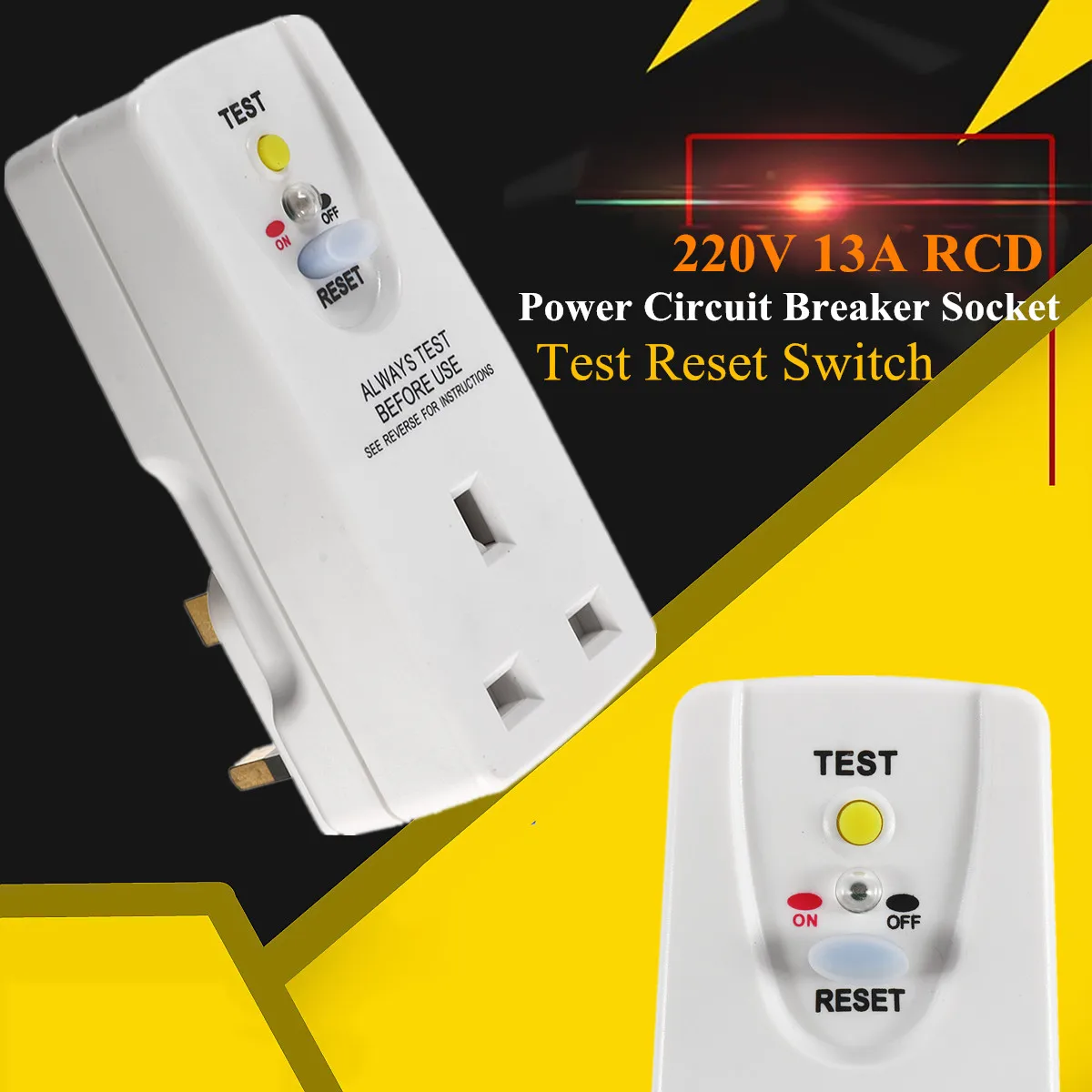 

RCD Power Circuit Breaker Socket 220V 13A Safety Plug-In Test Reset Switch Plug Protect Electric Shock for Appliances Micro Oven