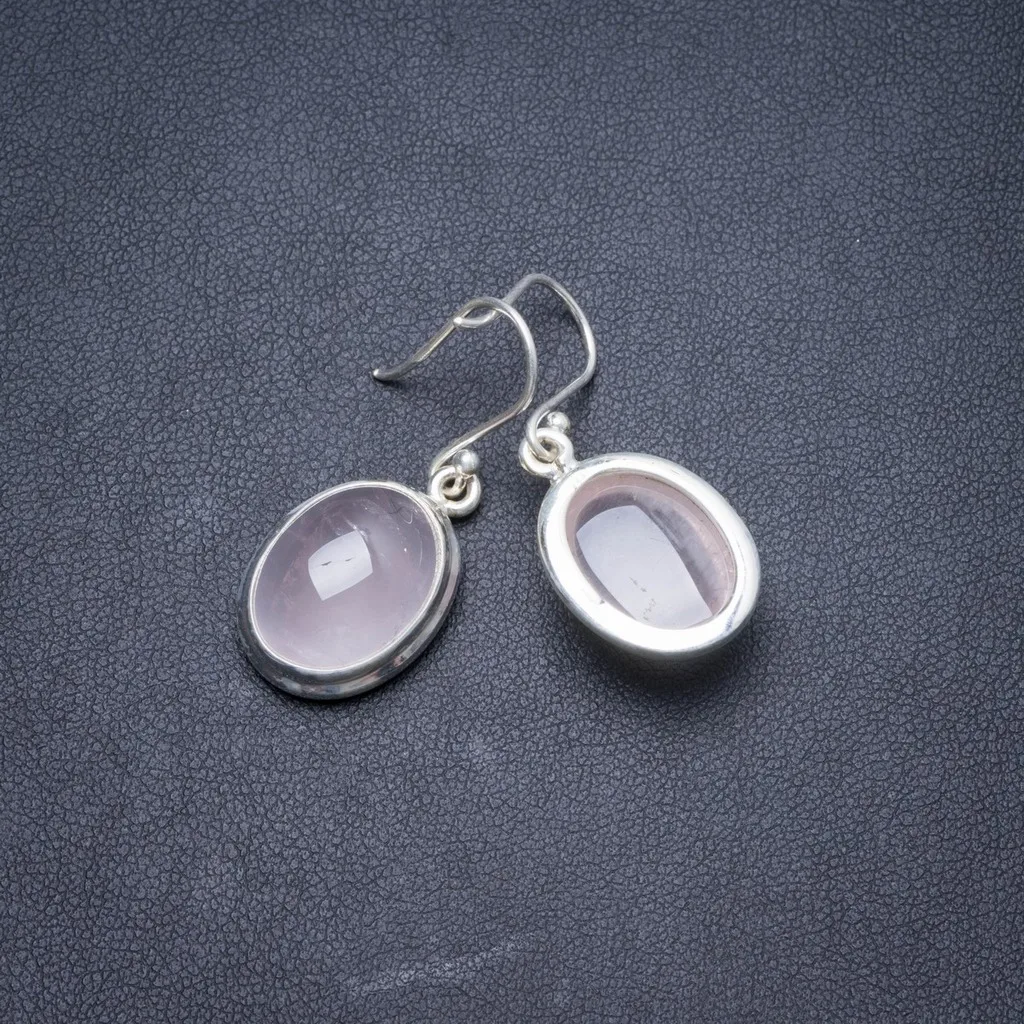 

Natural Rose Quartz Handmade Unique 925 Sterling Silver Earrings 1 1/4" Y2195
