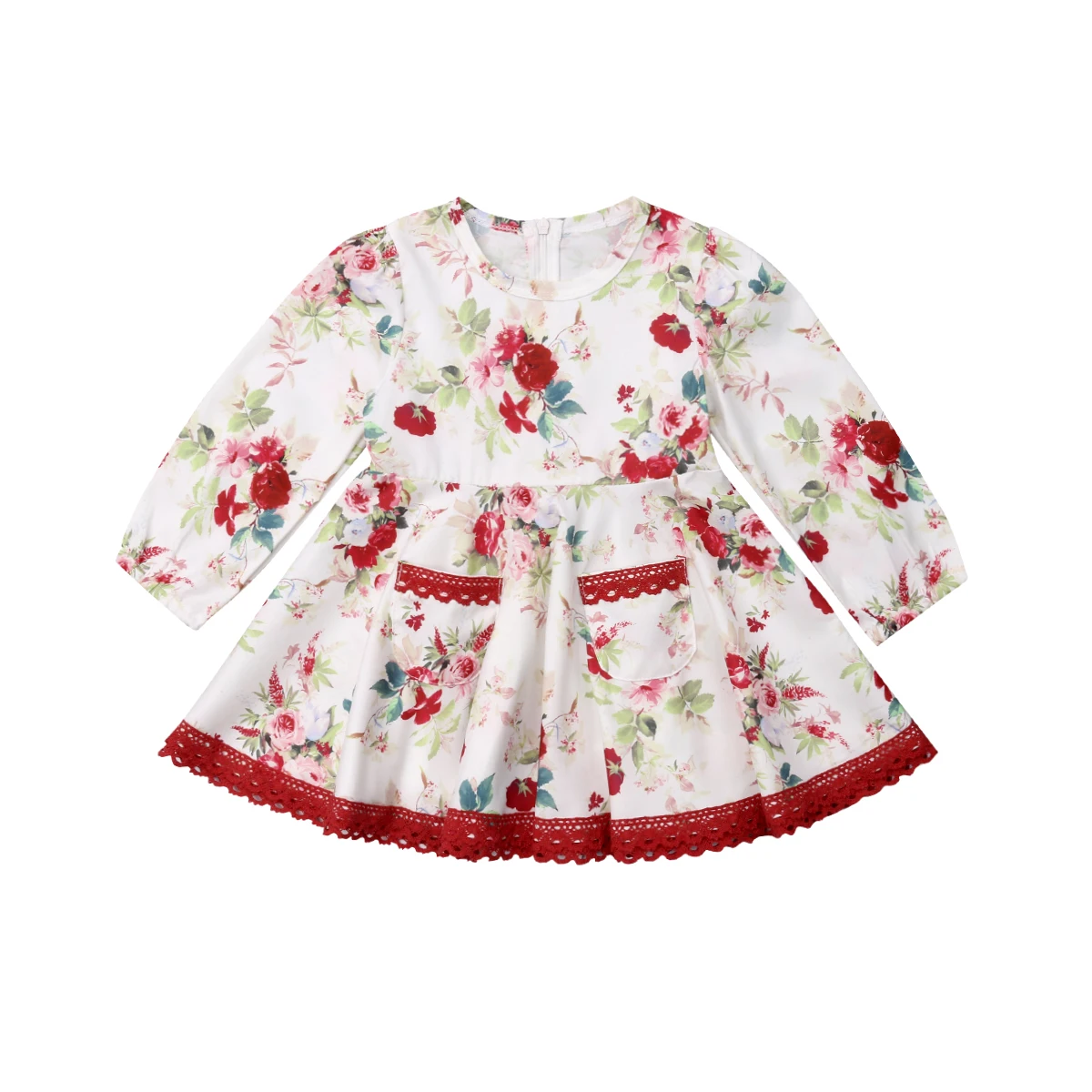 

Kids Baby Girl Long Sleeve Floral Lace Princess Girls Formal Pageant Party Dress Flower Clothes