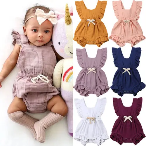 6 اللون لطيف طفلة كشكش بلون رومبير بذلة ملابس Sunsuit ل الوليد الرضع ملابس الأطفال طفل الملابس