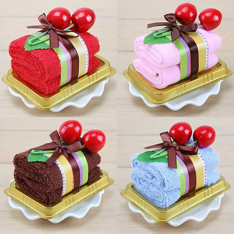 

Cotton Towel Cherry Cake Sandwich Swiss Roll Shaped Washcloth Gifts Wedding Valentine's Day Supplies