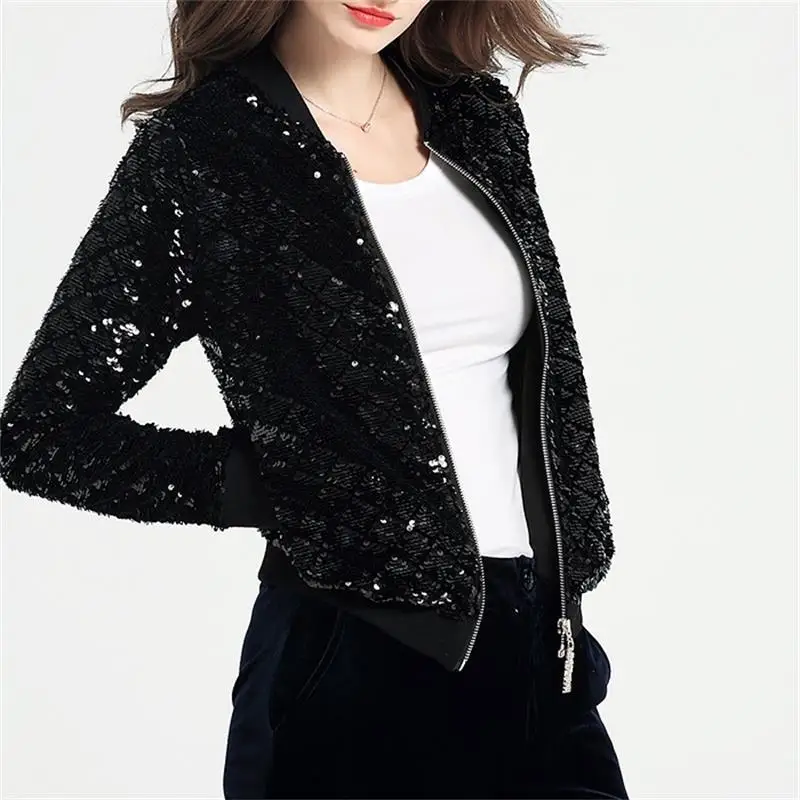 

Harajuku Jacket Women Bomber Jacket Loose Bf Style Coat Baseball Outwear Glitter Tracksuit Windbreaker Casual Korean Clothes New