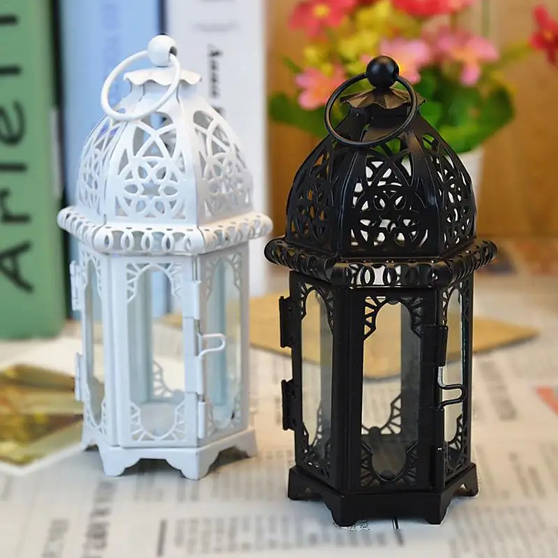 

High Quality Candle Holder European Style Iron Glass Candlestick Lantern Candles Lantern Transparent Glass Free Shipping