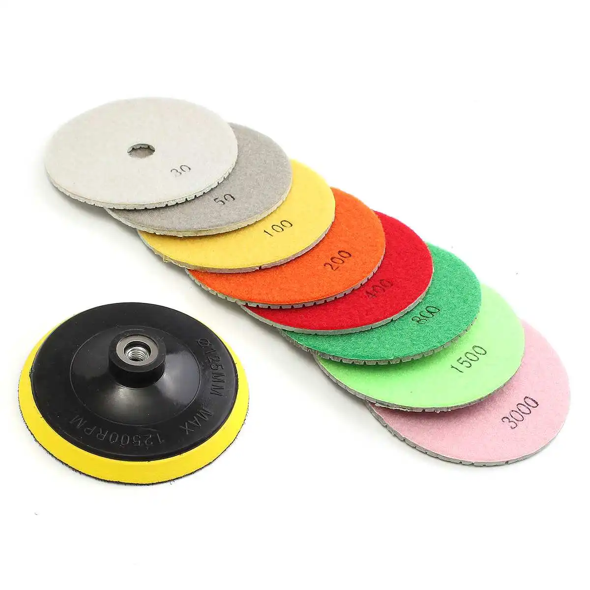 

9pcs Diamond Polishing Pad Set 5inch Wet Dry for Granite Concrete Marble Stone Tiles Diamond Polishing Pad Backer Pad