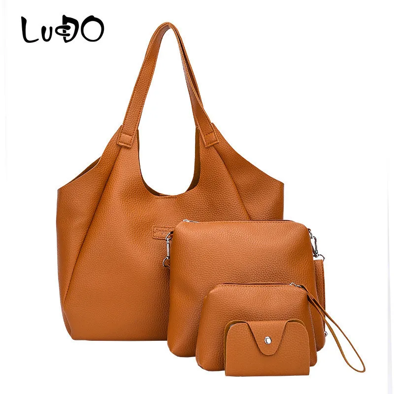 LUCDO 4 шт./компл. женские сумки композитная сумка кожаные на плечо женский