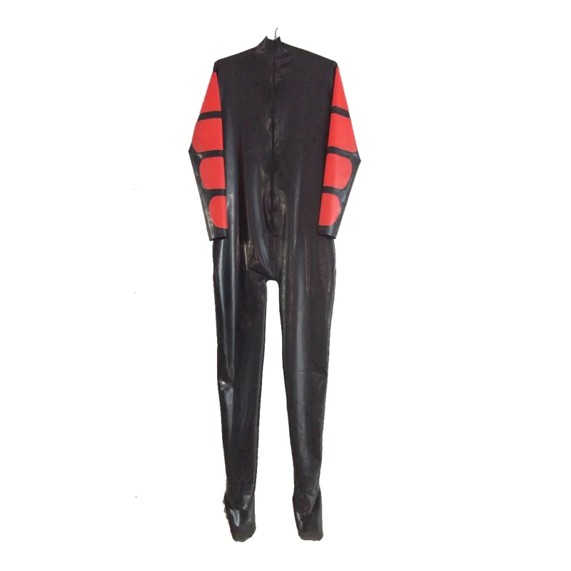 

Latex Catsuit 100% Rubber Men Sexy Black and Red Bodysuit Suit Size XXS-XXL