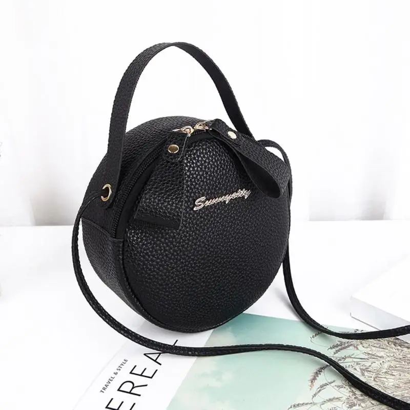 

Litchi Pattern Round Shoulder Handbags Women Leather Crossbody Small Bags