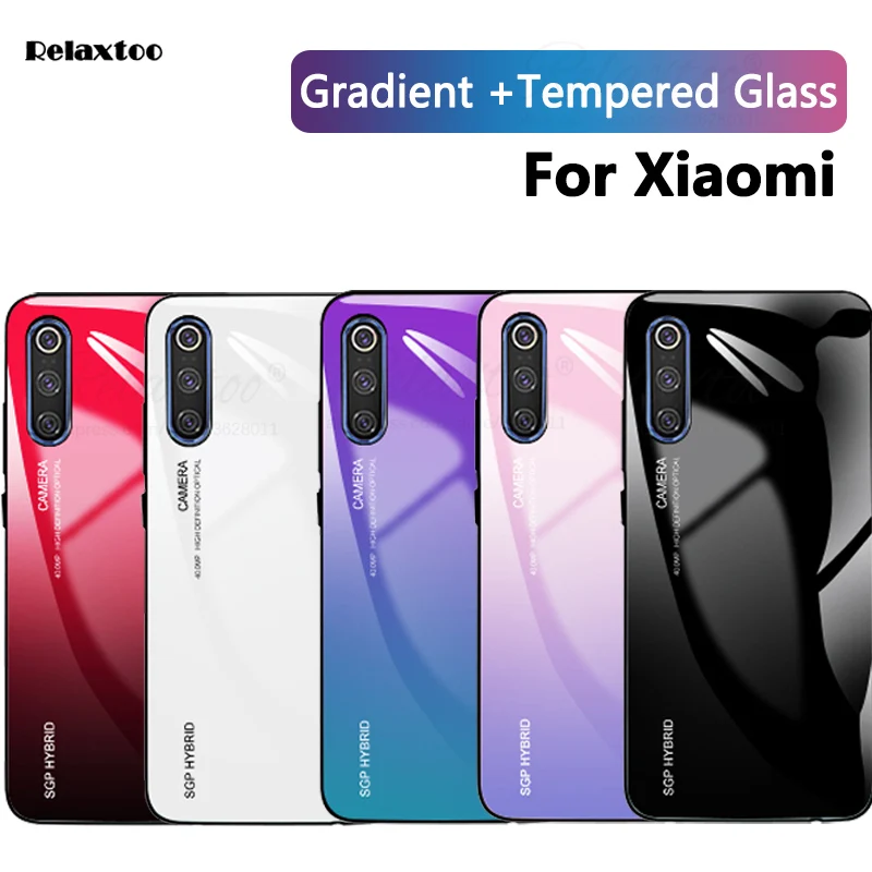 

Gradient Phone Tempered Glass Case For Xiaomi mi 8 9 Luxury Soft TPU Silicone Cover Case For Xiaomi mi8 mi9 redmi note 7 Coque